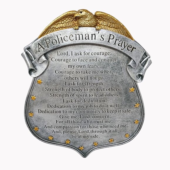 Spoonflower Policemans Prayer Shield Wall Plaque Golden Eagle 11 Inch Decor - Picture 1 of 7
